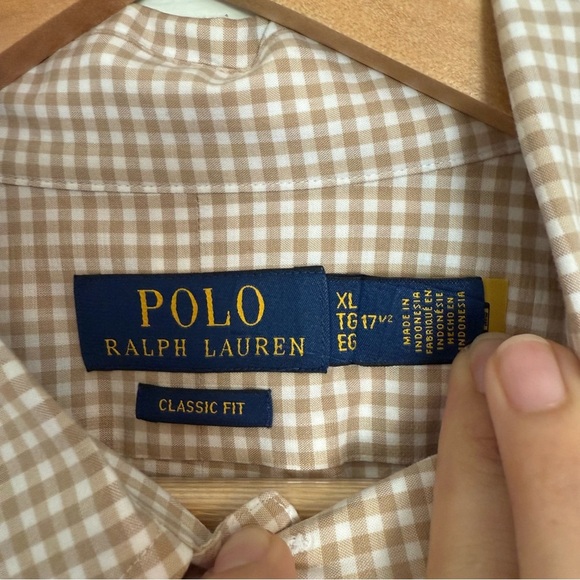 Lauren Ralph Lauren Tan Gingham Poplin Casual Button Down Dress Shirt XL Preppy - Picture 4 of 8